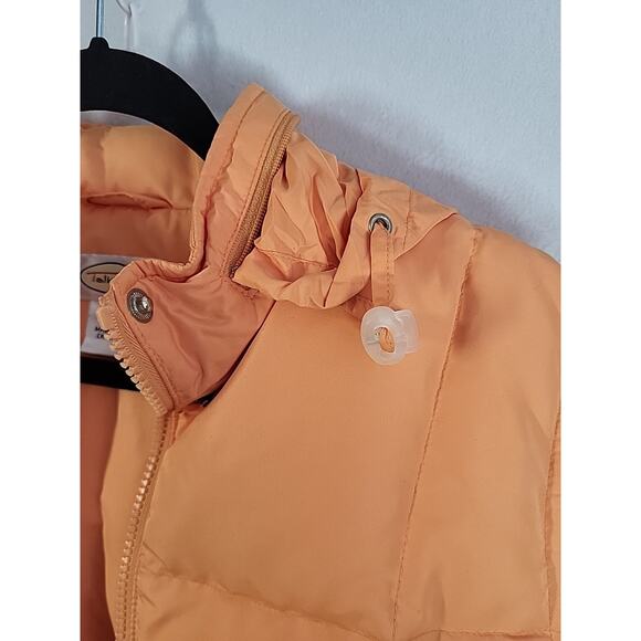 Talbots Down Puffer Vest Medium Orange Stowable Hood Quilted Zip Hiking Layering - Picture 9 of 14